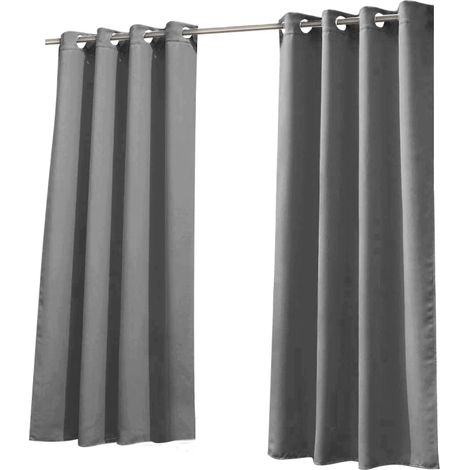 Lot de 2 rideaux occultants modernes et sobres, couleur unie, en soie noire de haute précision, imperméables et anti-UV, 132 cm x 164 cm. (1/5)