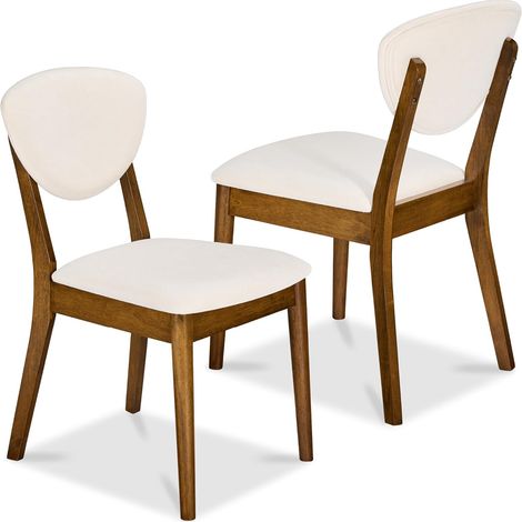 Set 2 Sedie da Pranzo in Legno Scuro Rivestimento in Tessuto Crema 52x47x84 cm (1/5)
