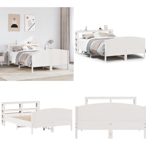 Letto senza Materasso Bianco 120x190 cm Legno Massello di Pino - Testiera letto - Letto con testiera