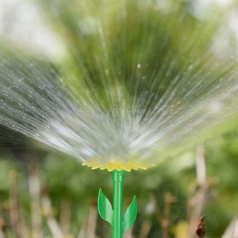 Relaxdays Sprinkler Blume, 6er Set, Spritzblume Garten, Rasensprenger Kinder, mit Erdspieß, HxD: 34 x 10 cm, rot/gelb