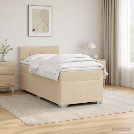 Cama con Base Tapizada, Colchón y Luz LED Crema 90 x 200 cm (1/5)