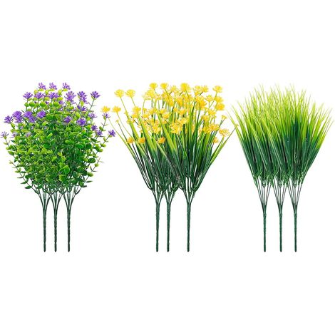 Lot de 9 Fleurs Artificielles Camélias, Plastique Résistant, Décoration Jardin Maison, 32 cm, Extérieur (1/5)