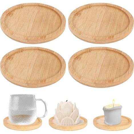 Lot de 7 assiettes rondes en bois pour bougies jusqu'à 6,5 cm - Soucoupes rondes en bois pour bougeoirs - Soucoupe ronde pour bougies - Soucoupe ronde pour bougies