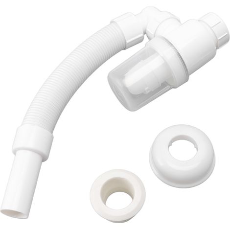Tuyau d'évacuation de lavabo à angle droit, flexible et anti-odeurs, blanc, pour cuisine et salle de bain. (1/5)