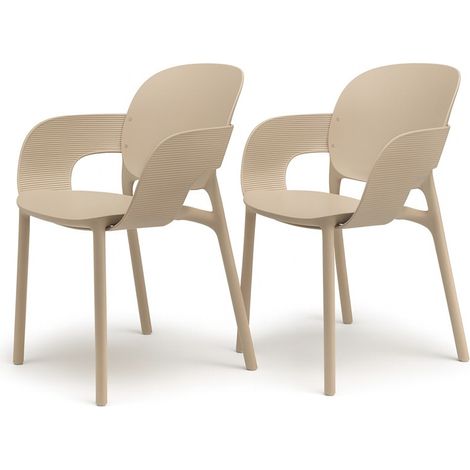 Lot de 2 - Chaise avec accoudoirs outdoor indoor en plastique recyclé HUG