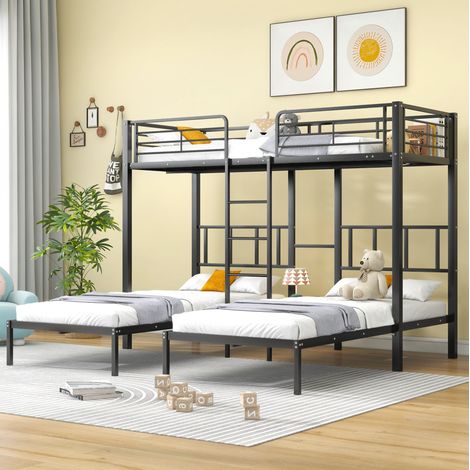 DESVIAE Lit superposé triple en métal avec échelle et tablette de rangement pour enfants et adolescents noir 90 x 200 cm 3 couchages (1/5)