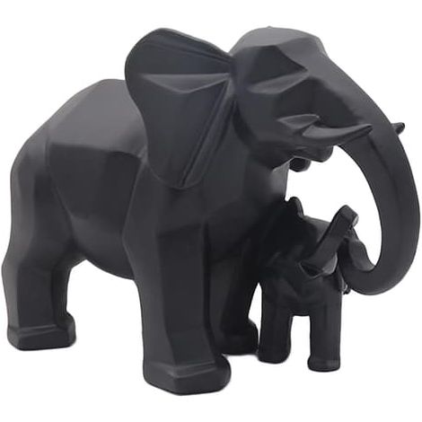 Sculptures en résine Feng Shui représentant une mère et son éléphanteau, ornements d'art géométrique moderne, figurines en résine noires (1/5)