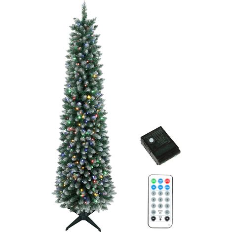 HOMCOM árbol de Navidad estrecho con 170 luces LED bicolor, 180 cm, 351 ramas ignífugas, 11 modos, mando a distancia, verde y blanco (1/5)