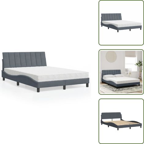 The Living Store Bett mit Matratze Dunkelgrau 140x200 cm Samt - Samtsofa - Doppelbett - Boxspringbett - Schlafzimmermöbel - Modernes Bett (1/5)