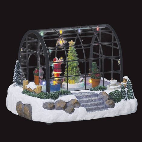 Fééric Lights And Christmas – Village de Noël lumineux animé – Serre du Père Noël avec 7 LED multicolores – Longueur 21,5 cm – Poids 0,89 kg (1/3)
