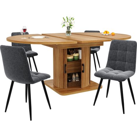 Table à manger extensible, table de salle à manger, table de cuisine, table ronde extensible en ovale, 118-158 cm, pour jusqu’à 6 personnes, table à manger avec tiroirs, brun foncé (1/5)