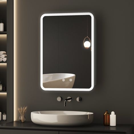 Boromal Spiegelschrank Bad mit Beleuchtung Badezimmer Spiegelschrank mit Beleuchtung Metall LED Badezimmerschrank mit Dimmbar + Beschlagfrei + Verstellbare Glasablage (40 x 60 x 12,5 cm) (1/5)