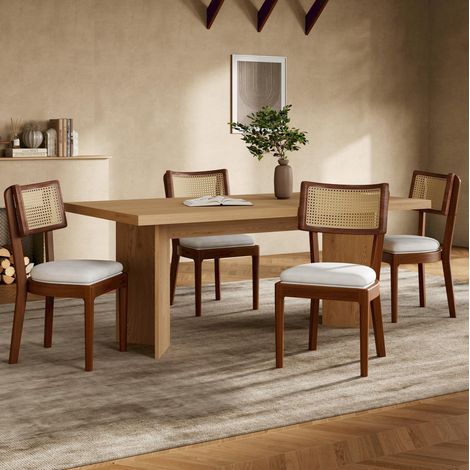 Esszimmerstühle aus Holz mit Rattanlehne, 4er-Set, Nussbaumfarben OKMYHOME (1/5)