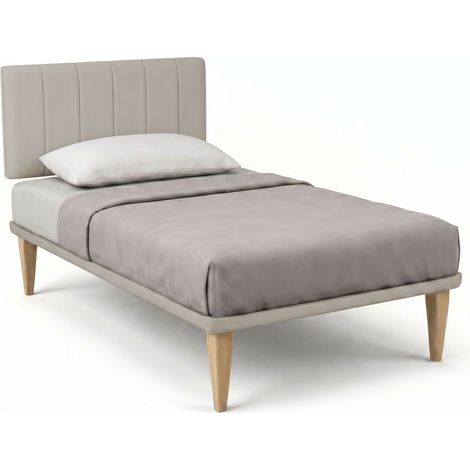 Letto 1 Piazza e Mezza con Rete Rivestita 120x190 cm Similpelle Tortora Tessis Testata Vertical (1/5)