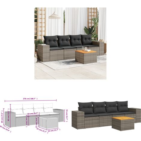 Salon de jardin 5 pcs avec coussins gris résine tressée - Salon De Jardin - Meuble De Jardin - Salon Extérieur - Set De Jardin - Mobilier De Jardin - Home & Living (1/3)