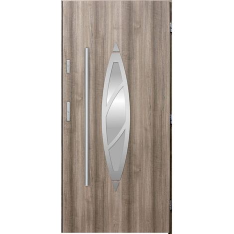 Porte d'entrée BELIAR 80 cm chêne blanchi - Poignée et serrure : Sans - Poussant: Droit