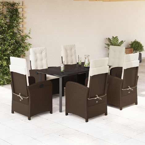 7-tlg. Garten-Essgruppe mit Kissen Braun Poly Rattan vidaXL (1/5)