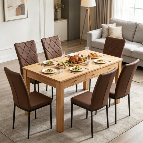 Set 4 sedie da pranzo, schienale alto, similpelle marrone scuro, metallo DESVIAE (1/5)