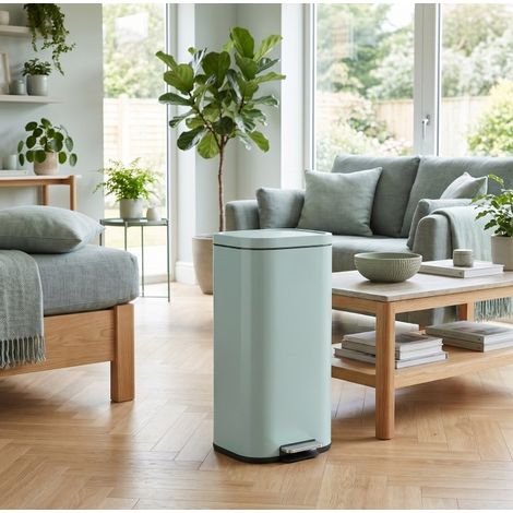 Cubo de basura de cocina de 30 L con pedal y tapa, cierre suave y mantenimiento abierto, metal - verde (1/5)