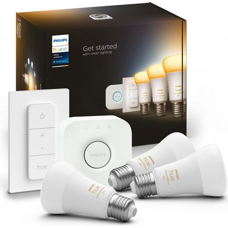 Philips Hue – Kit de démarrage ampoules connectées E27 3x11W – Lumière blanche 2200-6500K – 1055 lm – Compatible Amazon Alexa et Google Assistant (1/10)