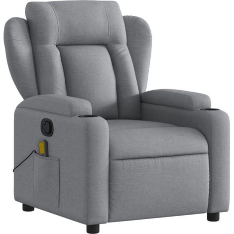 Massagesessel mit Vibrationsfunktion und manueller Liegefunktion, hellgrauer Stoff (1/5)