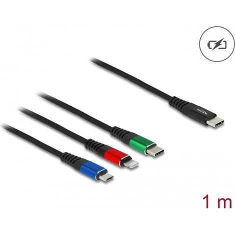 Delock Cable de carga USB 3 en 1 USB Type-C⢠a Lightning⢠/ Micro USB / USB Type-C⢠1 m