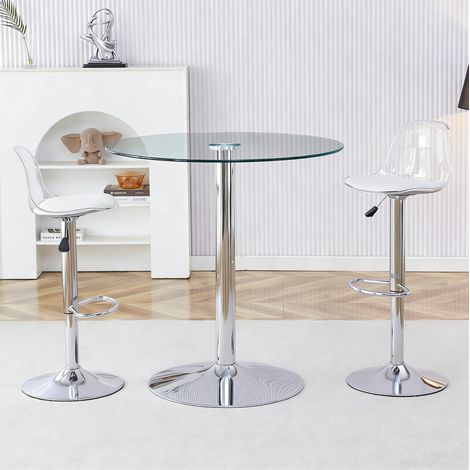 Set de mesa alta de cristal de 89 cm con 2 taburetes ajustables y giratorios HAVRYA (1/5)