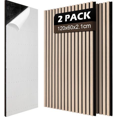 Jiubiaz 2 Stück Selbstklebend  Akustikpaneel Wandpaneel Moderne Wandpaneele  Akustik HolzwandHolz  MDF Wandpaneele 120x60x2.1cm Eichenholzfarbe