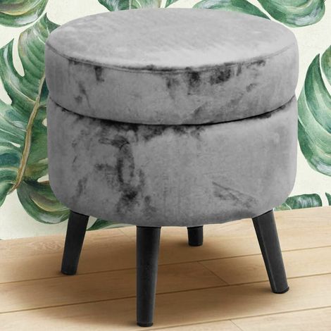 Sgabello pouf con contenitore gambe legno tessuto grigio (1/3)