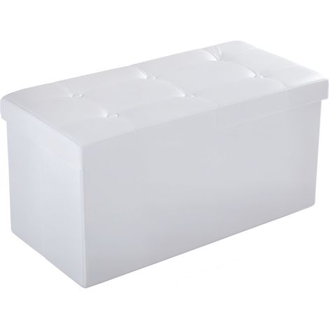 Cream White Folding Faux Leather Storage Cube Ottoman Bench Seat Rectangular Footrest Stool for Home Organization
