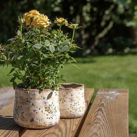 Pot fleuri beige jaune 14x12cm (1/4)