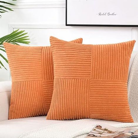 Federa 50 x 50 cm, set di 2 federe in velluto a coste, federa per cuscino decorativo, cuscino decorativo, cuscino per divano, camera da letto, soggiorno, balcone, poltrona, arancione