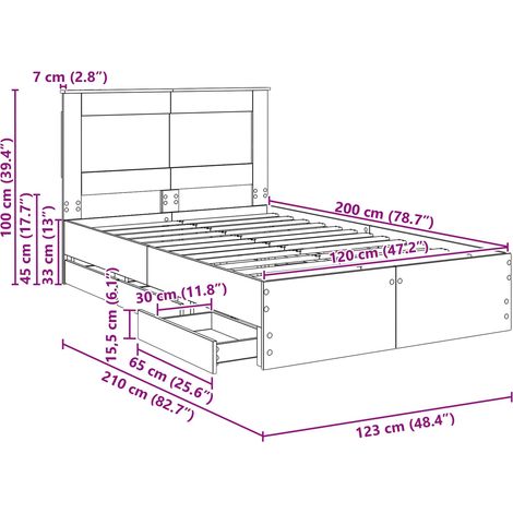 Bed Frame with Drawer Sonoma Oak 120 x 200 cm Engineer Wood vidaXL