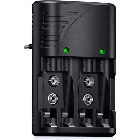 Universel Chargeur de Piles AA/AAA/9V, Rapide Chargeur 6802 pour AA/AAA NI-MH ou 9V Piles Rechargeables avec Indicateur LED, 100-240V Tension Mondiale, Ensoleillé (1/4)