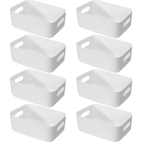 Lot de 8 boîtes de rangement en plastique blanc avec poignées - 30 x 20 x 12 cm - Pour armoire de cuisine - Boîte de rangement en plastique pour salle de bain, cuisine, garde-manger (1/5)