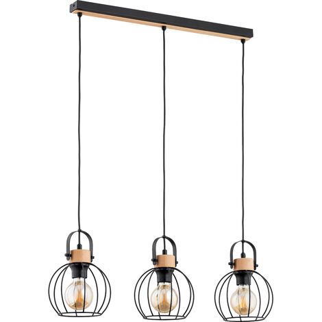 Suspension loft Kaliks barre noire bois 3xE27 90cm (1/3)