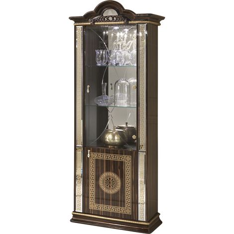 Vitrine 2 portes bois vernis laqué brillant marron et doré Venus 78cm (1/3)