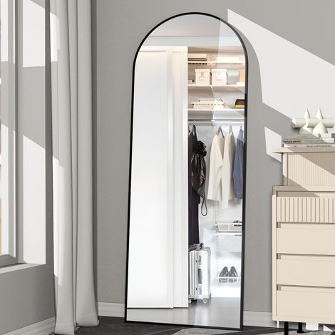 Miroir Pleine Longueur Arqué de 162 x 53 cm avec Support Grand Miroir Mural Noir à Suspendre ou Appuyer Contre Un Mur pour Chambre à Coucher, Entrée, Salon (1/5)