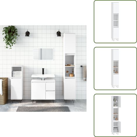 Armoire de salle de bain blanc 30x30x190 cm bois d'ingénierie - Meuble De Salle De Bain - Armoire De Salle De Bain - Rangement Salle De Bain - Commode Salle De Bain - Design Industriel