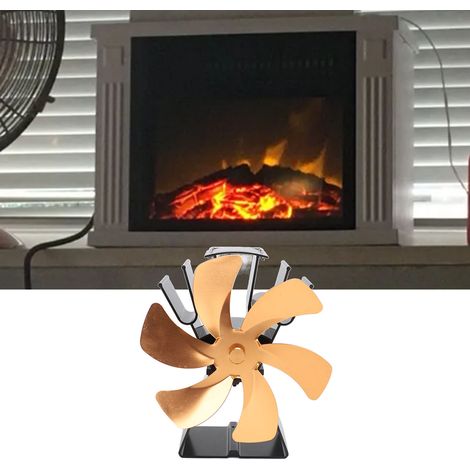 Ventilateur de cheminée, ventilateur thermique, poêle à pétrole, poêle à bois, ventilateur thermique auto-générateur, doré (1/5)