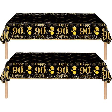 2er Set Tischdecke 90. Geburtstag Schwarz Gold 137x274cm Einweg Partydeko