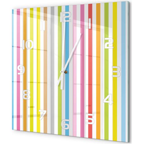 Grande Horloge Murale Carrée Décorative en Verre Silencieuse Salon Cuisine Bureau Rayures colorées 60x60 cm (1/5)