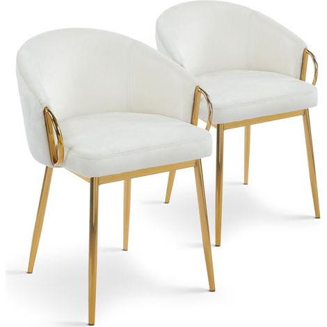 Lot de 2 chaises arrondies et matelassées Patricia Métal doré et Velours Crème