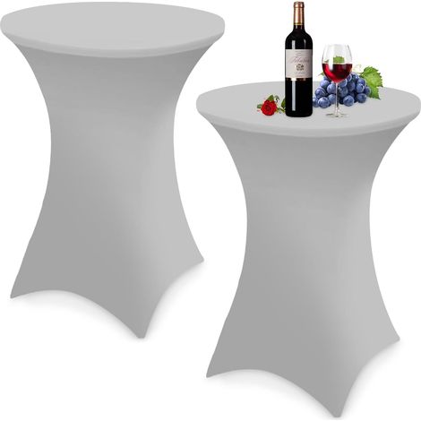 2 pièces Stretch Nappe Housse, Housse de Table Ronde Extensible, Ø 80-85 cm Housse Mange Debout pour Mariage Hôtel Restaurant Table de Brasserie Haute de Bistrot Jardin Restaurent Bar, Gris (1/5)