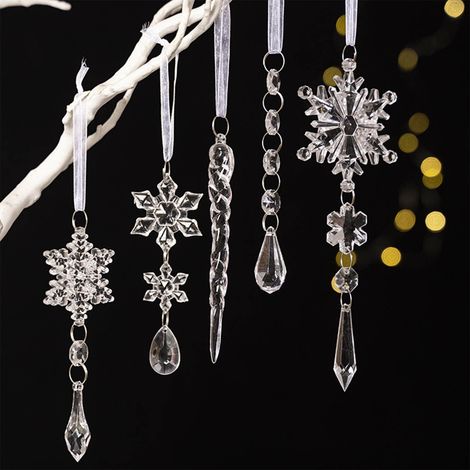 Pendentif Icicle - Décoration Arbre De Noël Forme Flocon De Neige - Intérieur Extérieur - Lot De 5 (1/5)