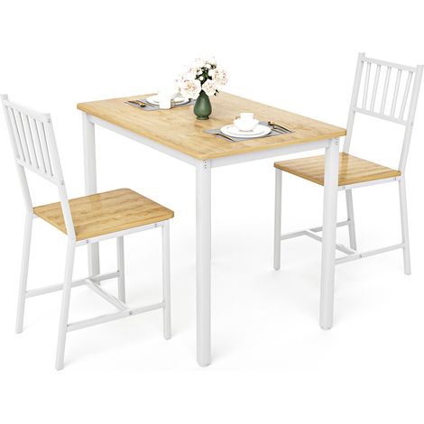 Juego de comedor industrial con mesa y 2 sillas 90x60x75,5 cm madera y blanco HOMVRA (1/5)