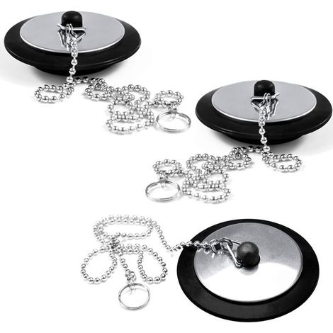 3 Pièces Bouchon Baignoire Universel,Bouchon de Lavabo avec La Chaîne à Billes Bouchon,Bouchon d'Evier Cuisine,pour Évier,Salle de Bain et Cuisine (1/5)