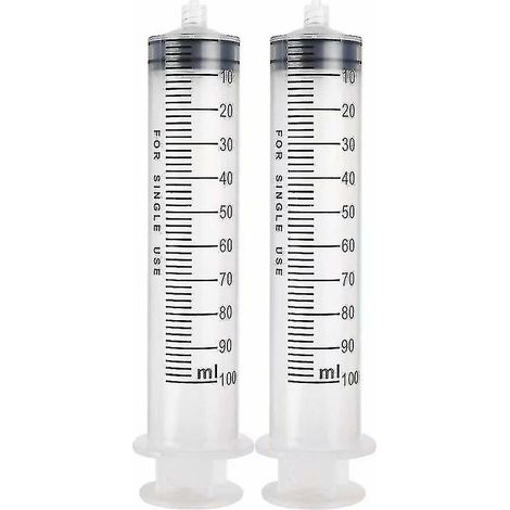Seringue plastique 100 ml réutilisable, lot de 2 seringues graduées pour dosage précis, seringue de mesure robuste et lavable, outil de distribution polyvalent pour liquides et fluides. (1/3)