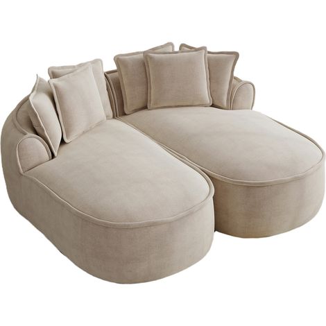 Sofá modular doble de chenilla sin estructura con chaise longue amplia, beige claro (1/5)