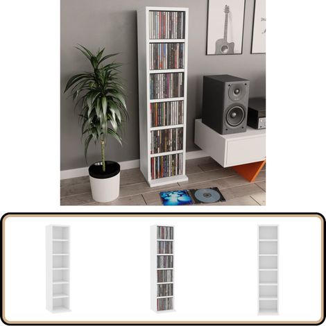 Armoire à CD Blanc 21x20x88 cm Bois d'ingénierie - Meuble Rangement Cd - Bibliothèque Cd - Armoire Cd Blanc - Rangement Musique - Étagère Cd